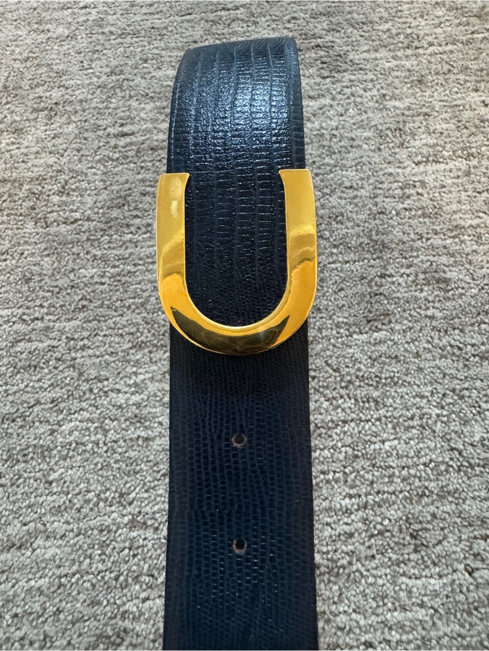 Vintage Cipriani Navy Lizard Leather Belt with Gold Horseshoe Buckle Med - Picture 2 of 7